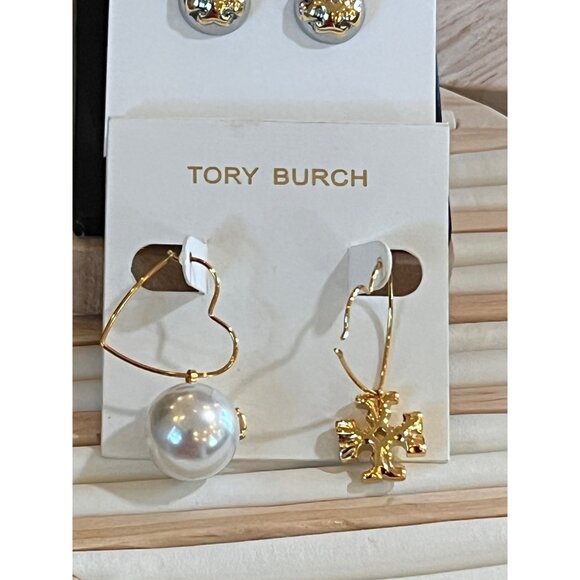 SET OF 2!! TORY BURCH LOGO STUD AND DROP EARRING SET - Picture 5 of 6